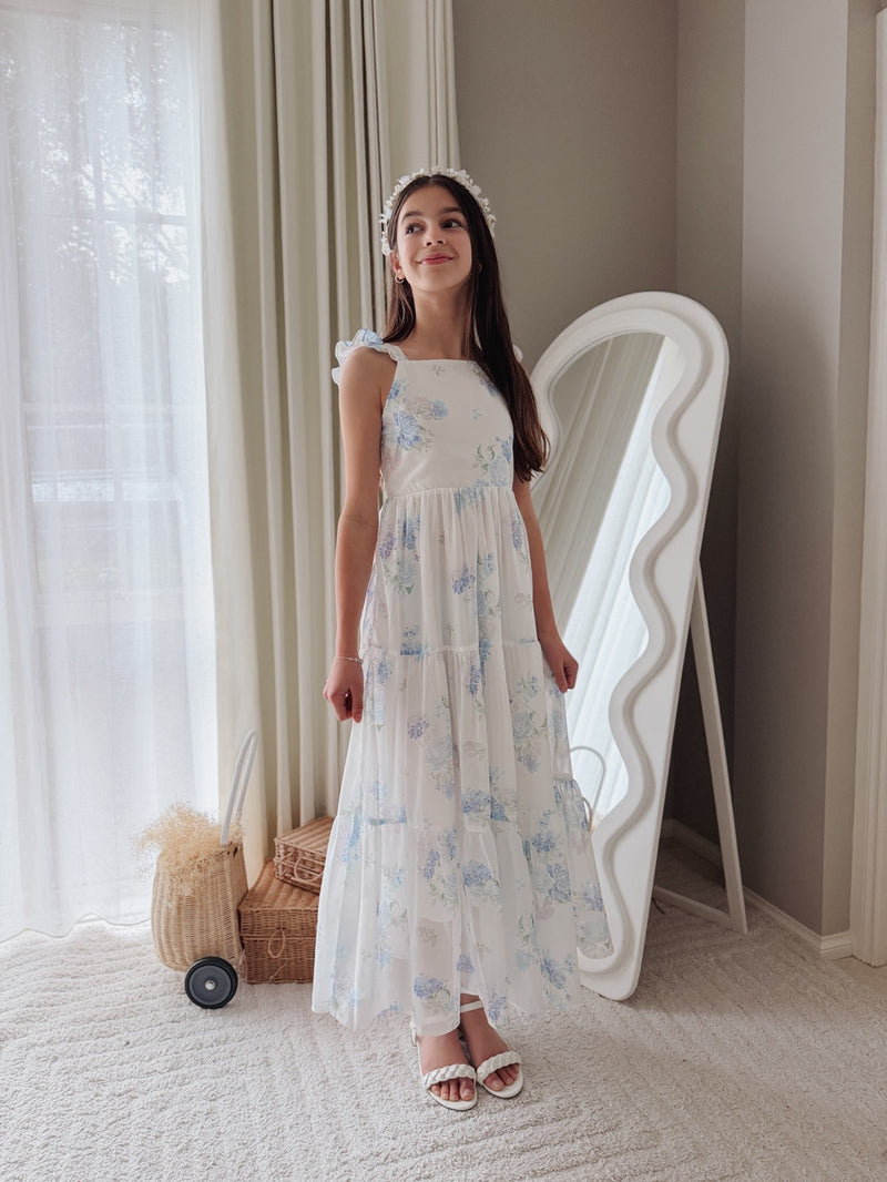 Brianna Girls Blue Floral Maxi Dress - A Little Lacey