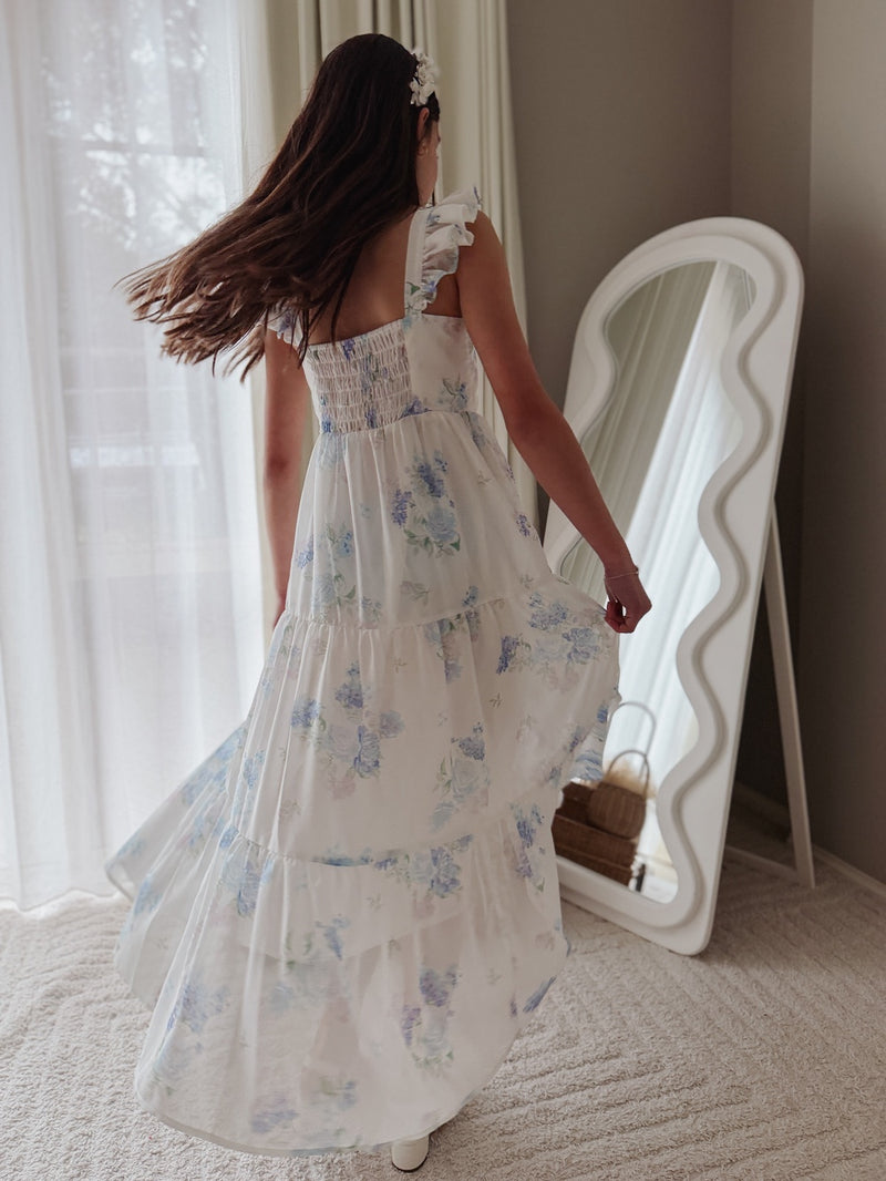 Brianna Girls Blue Floral Maxi Dress - A Little Lacey
