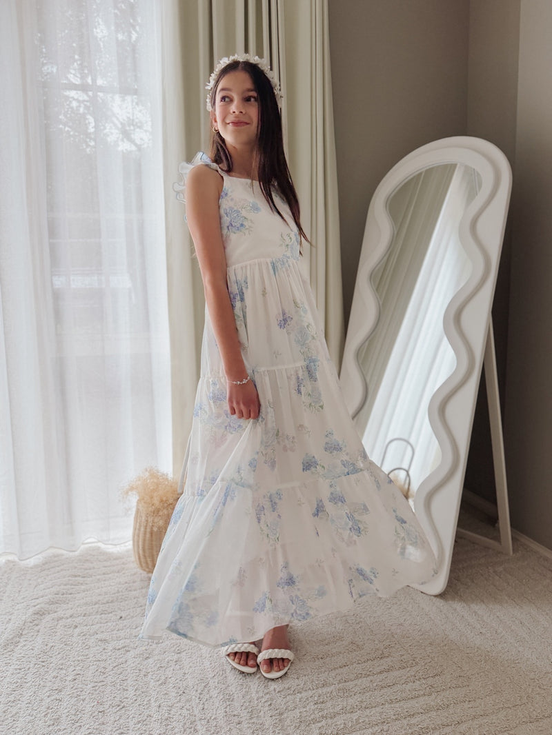 Brianna Girls Blue Floral Maxi Dress - A Little Lacey