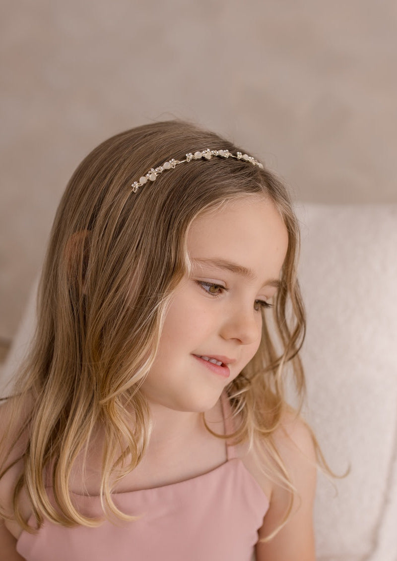 Girls gold butterfly headband with pearl details