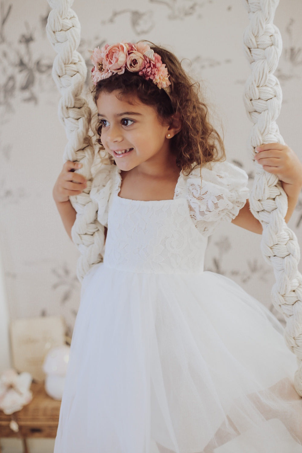 Callista Puff Sleeve White Dress - Flower Girl Dresses