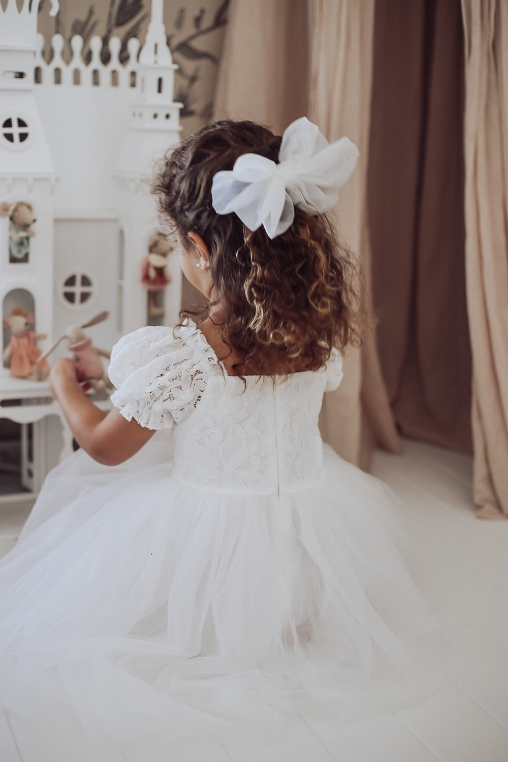 Callista Puff Sleeve White Dress - Flower Girl Dresses