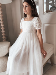 Callista Puff Sleeve White Dress - A Little Lacey