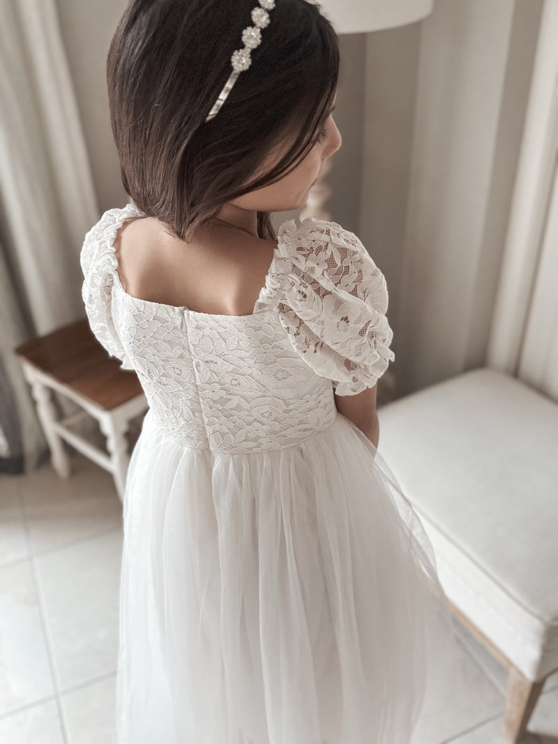 Callista Puff Sleeve White Dress - A Little Lacey