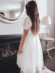 Callista Puff Sleeve White Dress - A Little Lacey