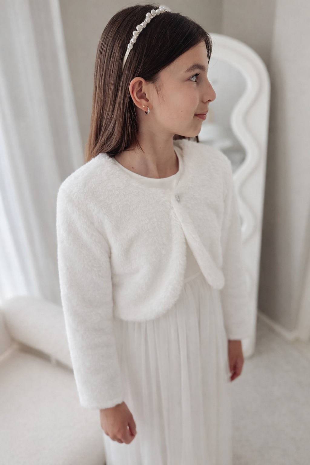 communion white fluffy jacket girls
