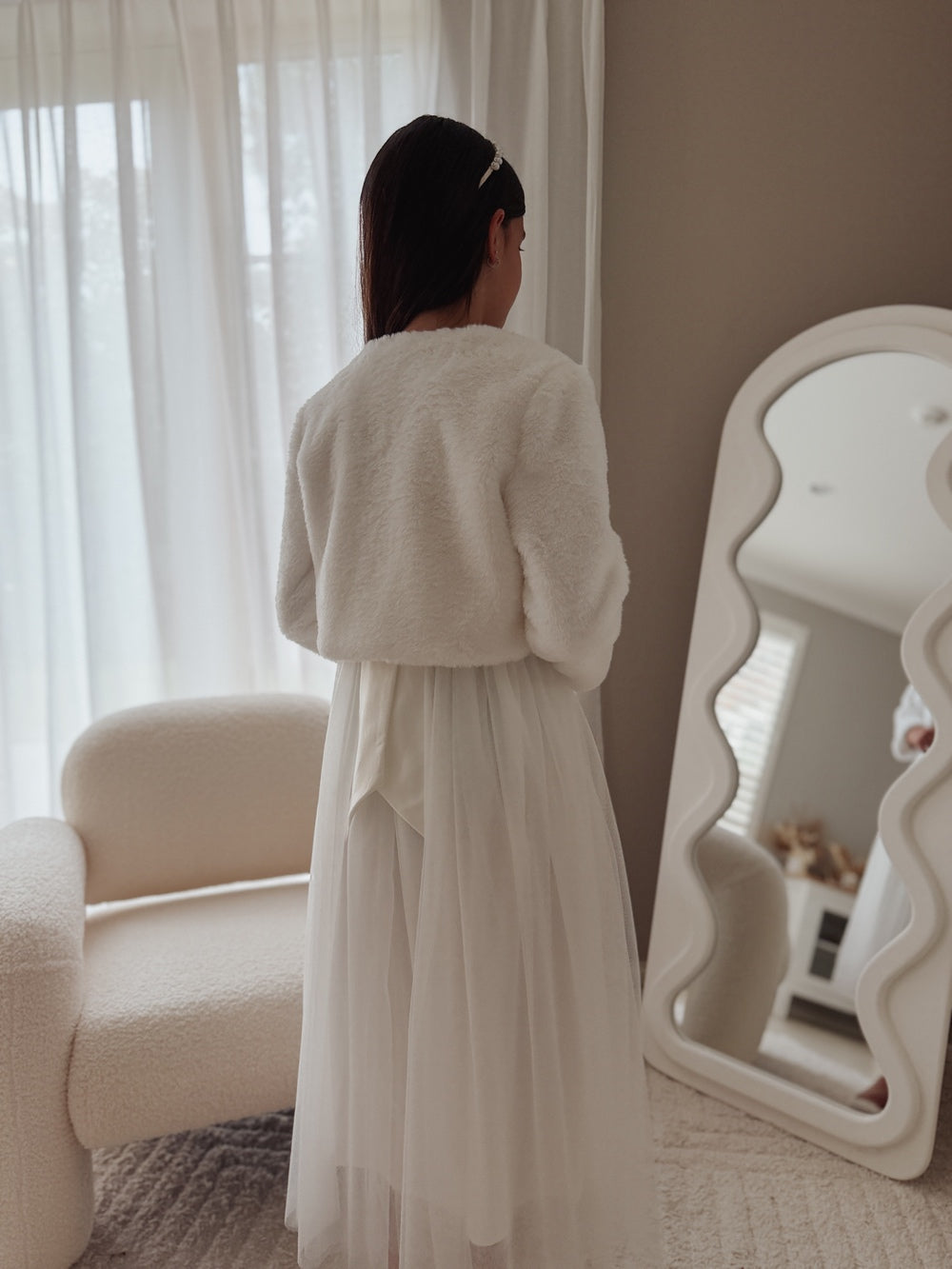 soft textured white jacket for girls