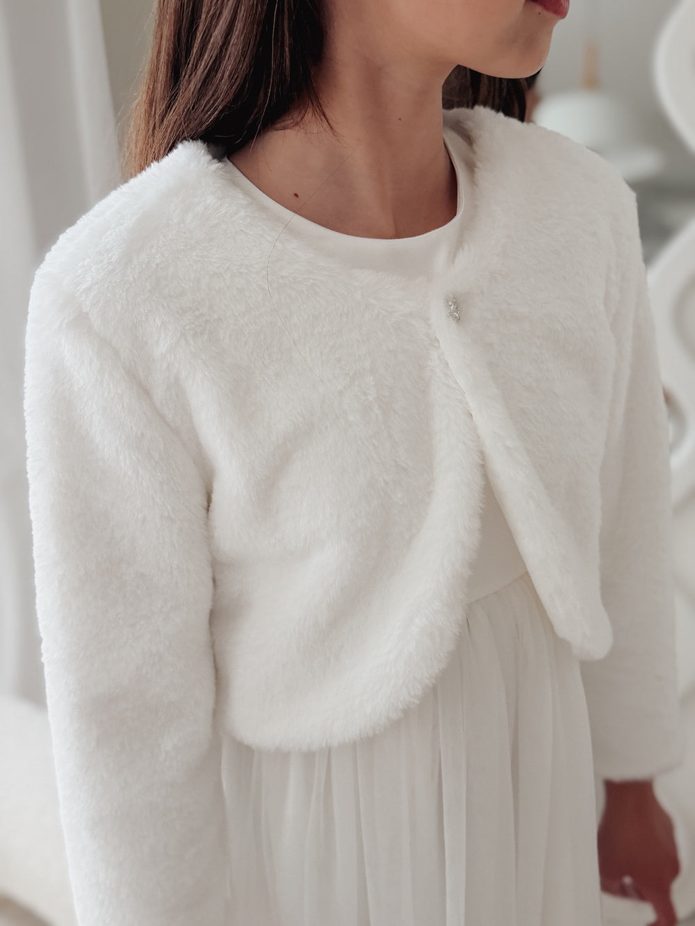 white faux fur jacket for flower girl