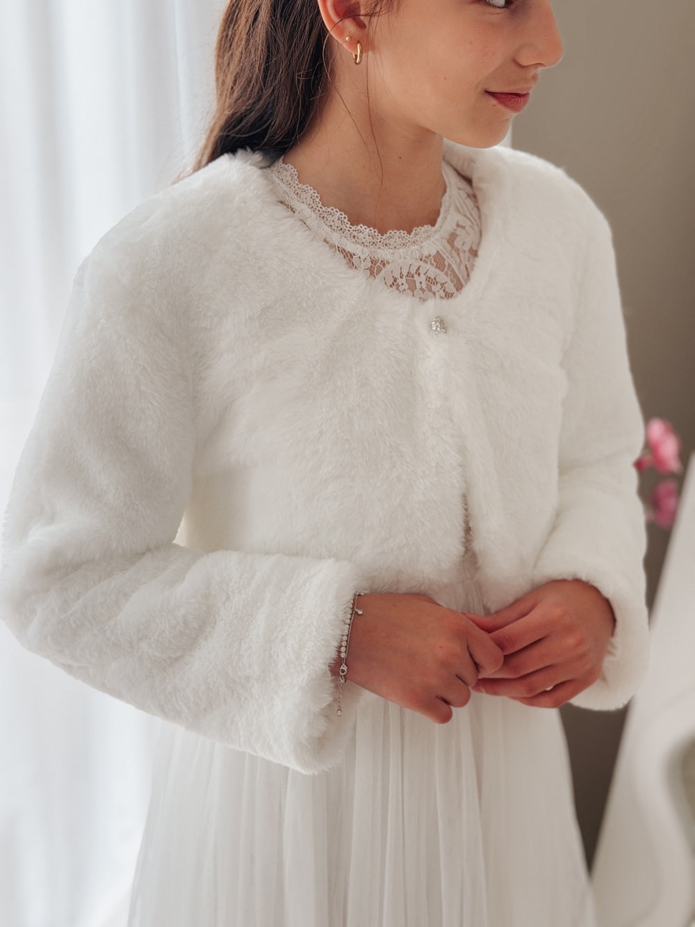 girls winter communion jacket white
