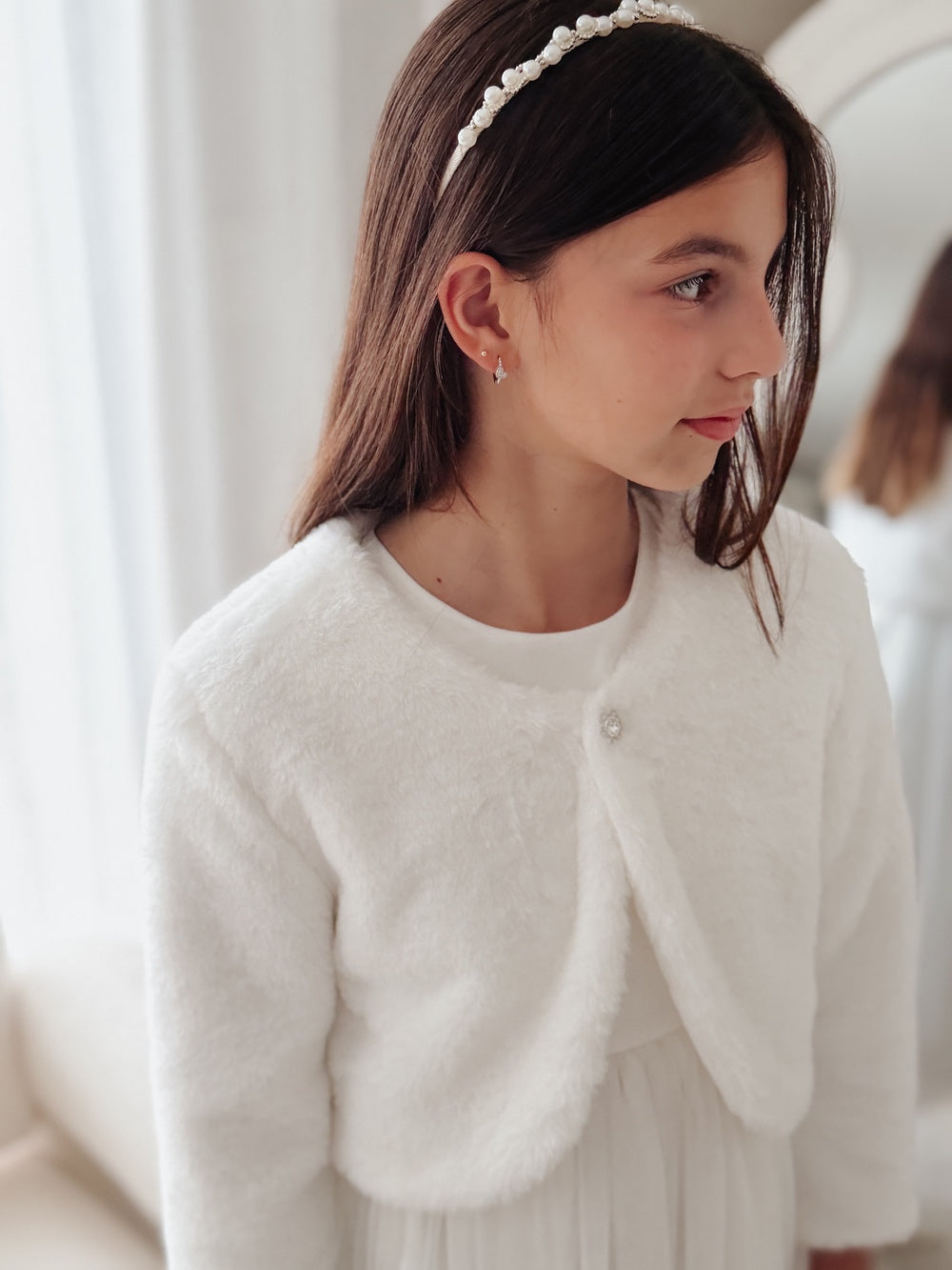 girls white fluffy jacket formal wear