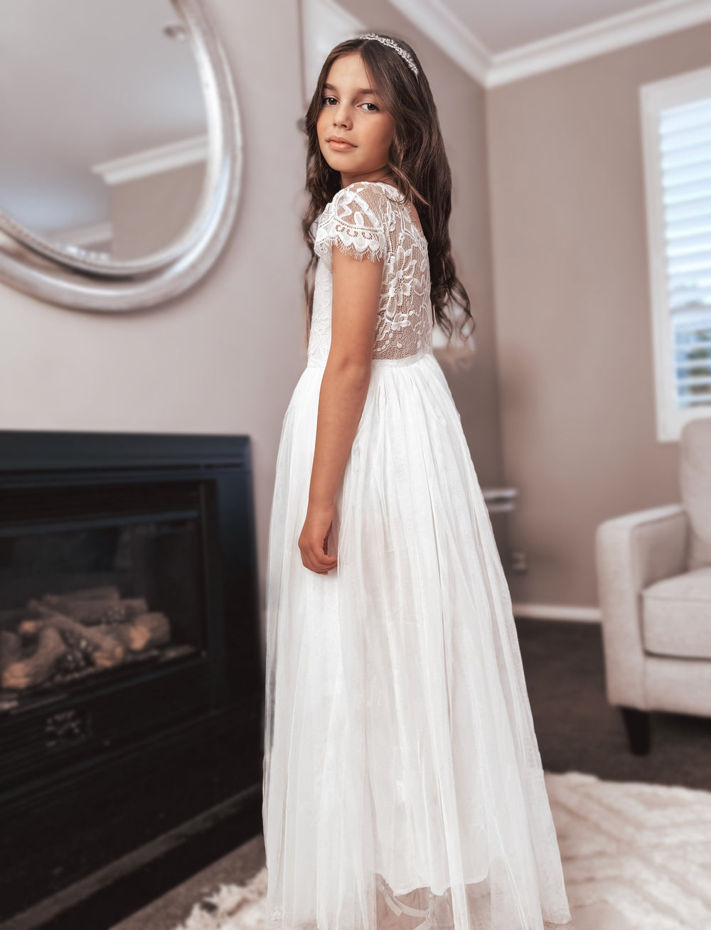 White first communion dress - standing