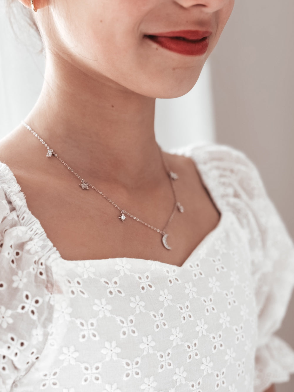 Celestial Dreams Girls Silver Necklace - All ProductsCelestial-themed girls necklace with moon in the centre