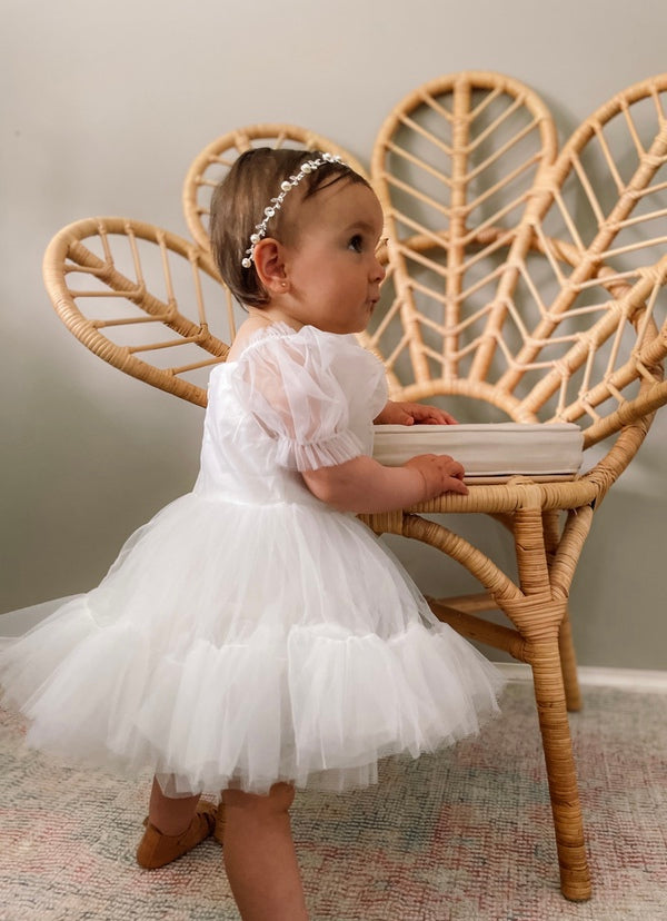 Charlotte White Puff Sleeve Romper - Baptism Dresses