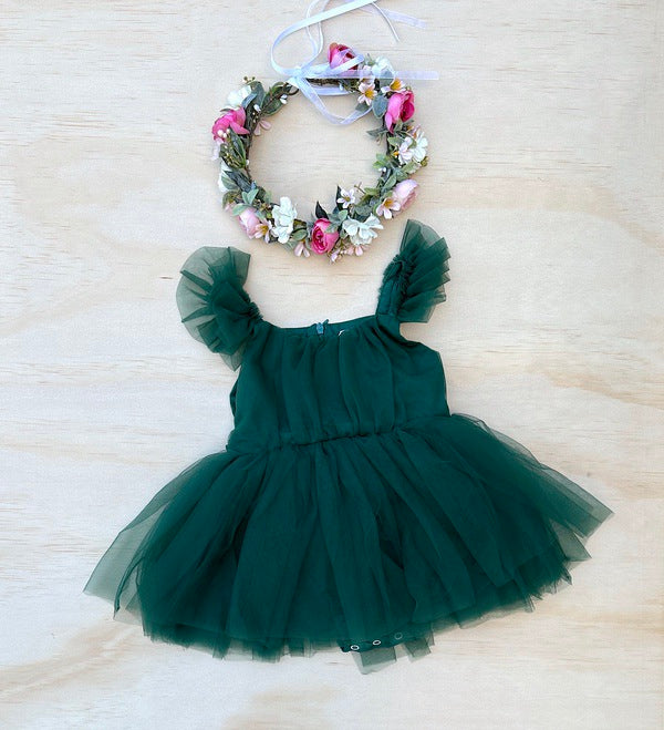 Chloe Green Flutter Sleeve Romper - Christmas Dresses and Rompers