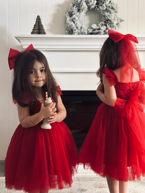 Chloe Red Flutter Sleeve Dress - Sale