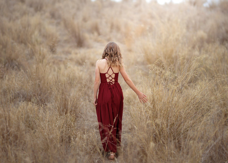 Clara Chiffon Girls Maxi Dress Burgundy - A Little Lacey