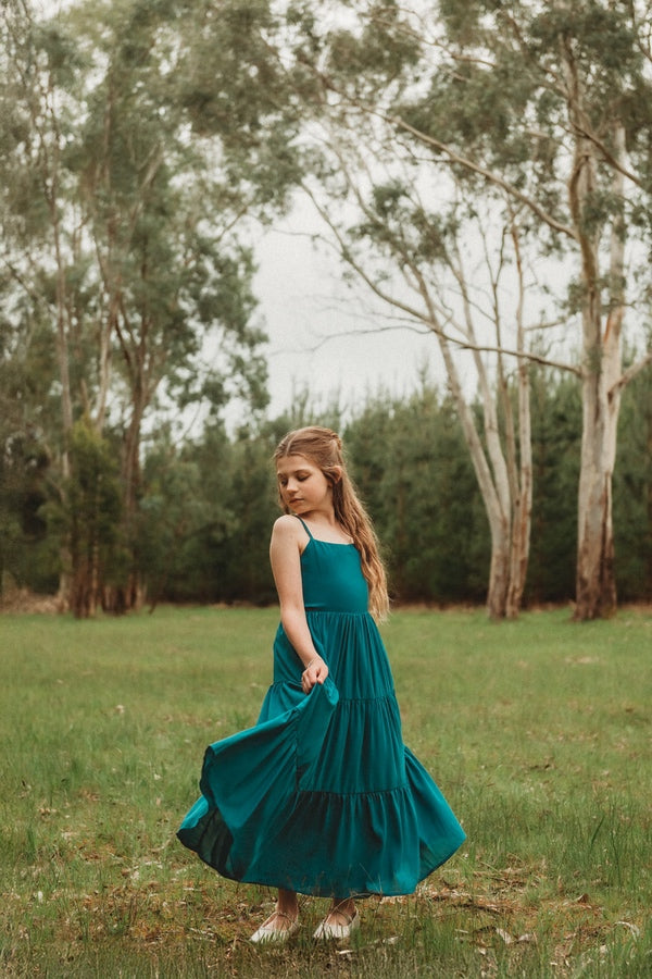 Clara Chiffon Girls Maxi Dress Teal Green - Flower Girl Dresses