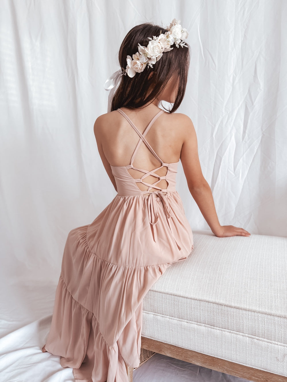 Clara Chiffon Girls Maxi Dress Blush Pink – A Little Lacey