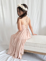 Clara Chiffon Girls Maxi Dress Blush Pink - A Little Lacey