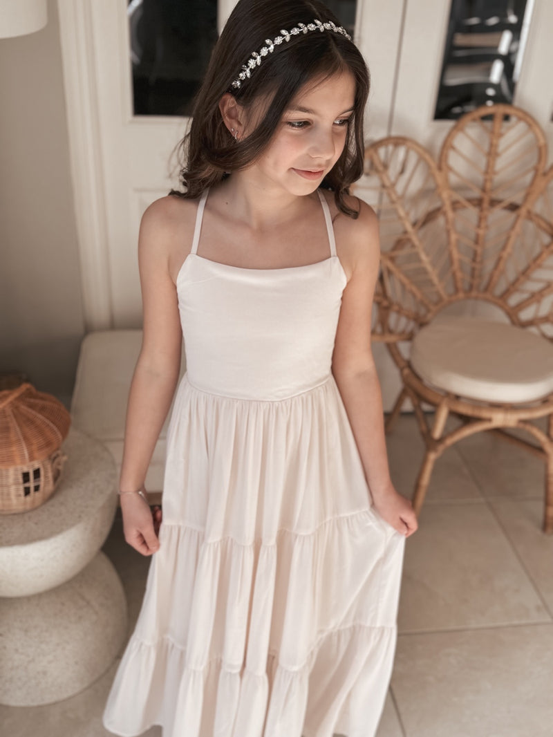 Clara Chiffon Girls Maxi Dress Champagne - A Little Lacey