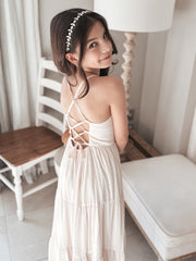 Clara Chiffon Girls Maxi Dress Champagne - A Little Lacey