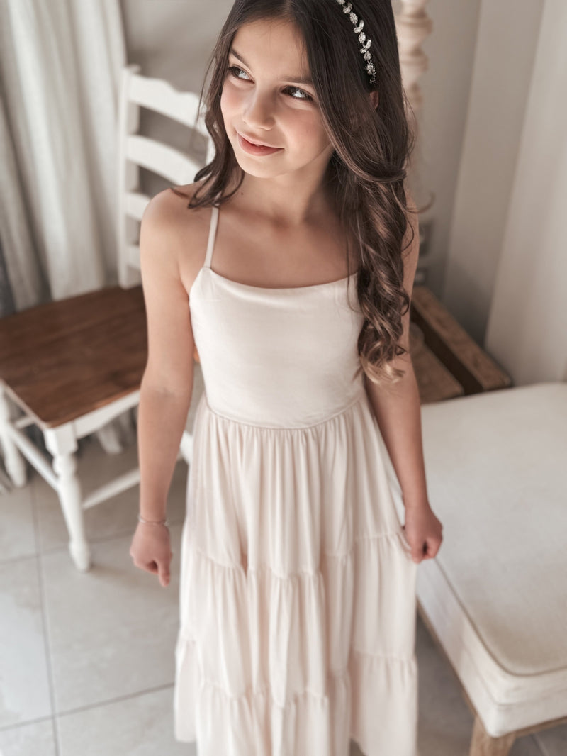 Clara Chiffon Girls Maxi Dress Champagne - A Little Lacey