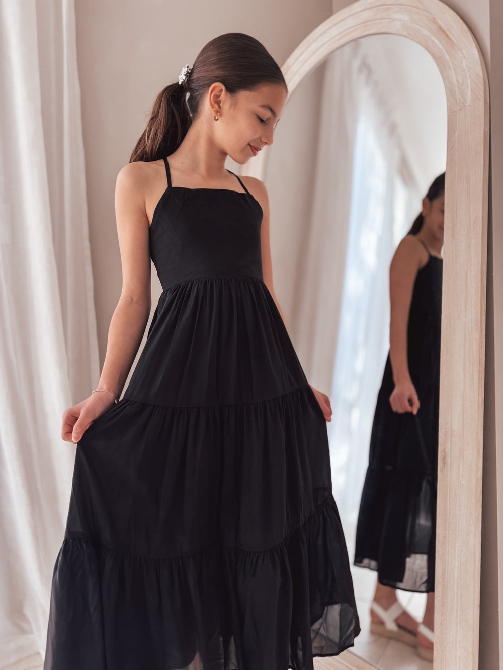 Clara Black Chiffon Dress Classic Maxi Dress for Girls A Little Lacey Clara Black Chiffon Dress Classic Maxi Dress for Girls A Little Lacey