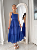 Special occasion dress in sapphire blue with full-length skirt for girls