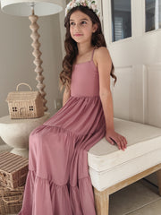 Clara Chiffon Girls Maxi Dress Dusty Rose - A Little Lacey