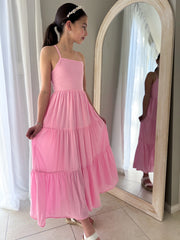 Clara Chiffon Girls Maxi Dress Pink - A Little Lacey