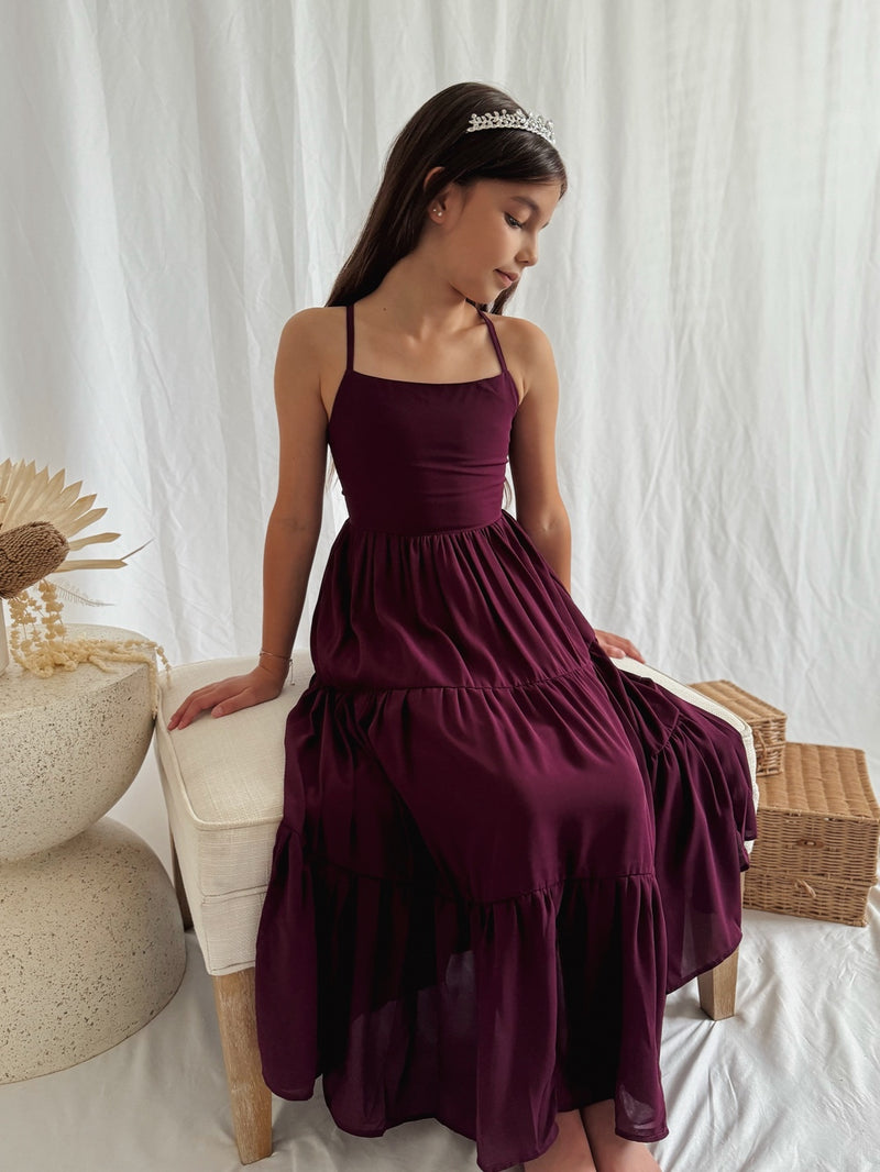 Clara Chiffon Girls Maxi Dress Grape - A Little Lacey