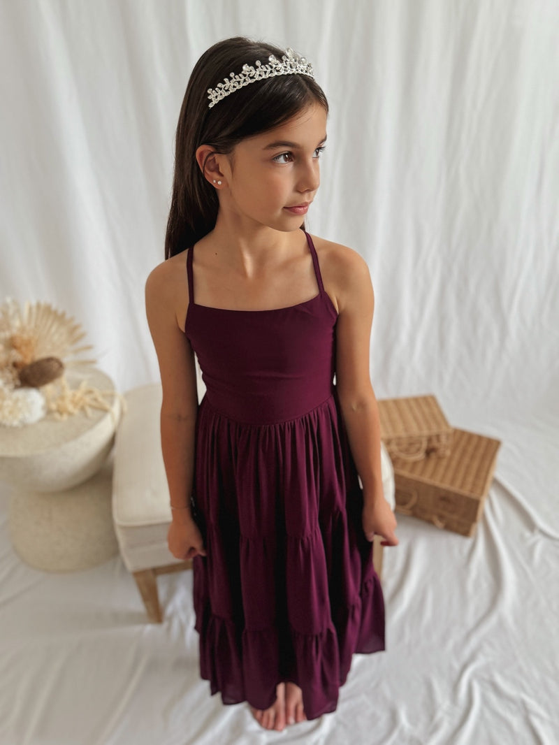 Clara Chiffon Girls Maxi Dress Grape - A Little Lacey