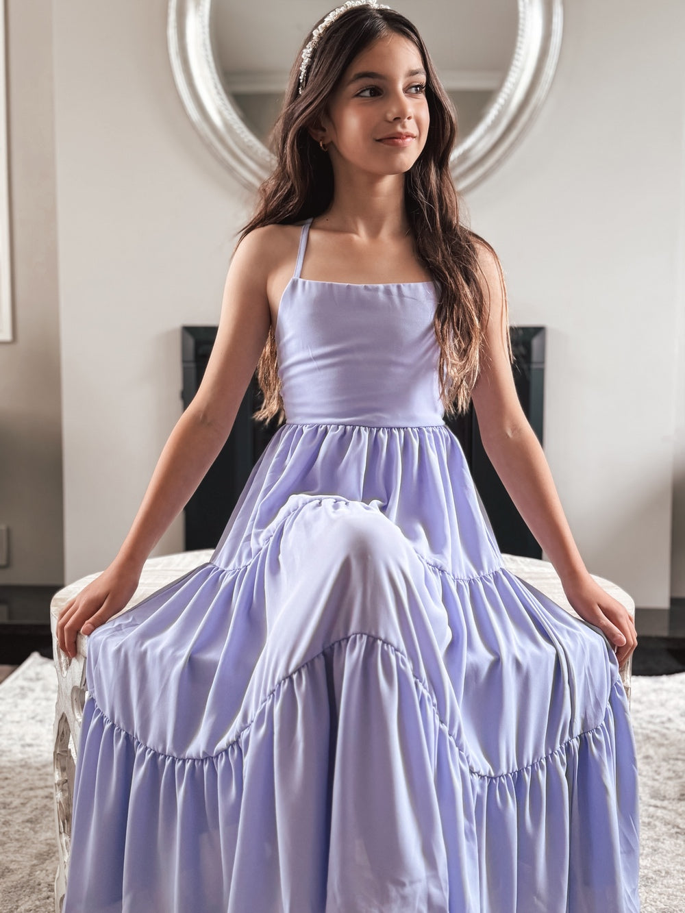 Clara Chiffon Girls Maxi Dress Lilac
