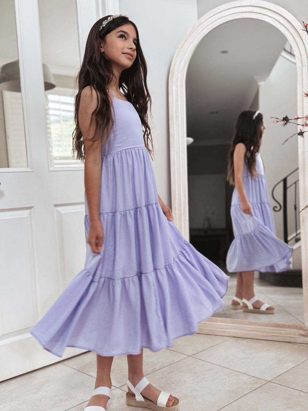 Clara Chiffon Girls Maxi Dress Lilac