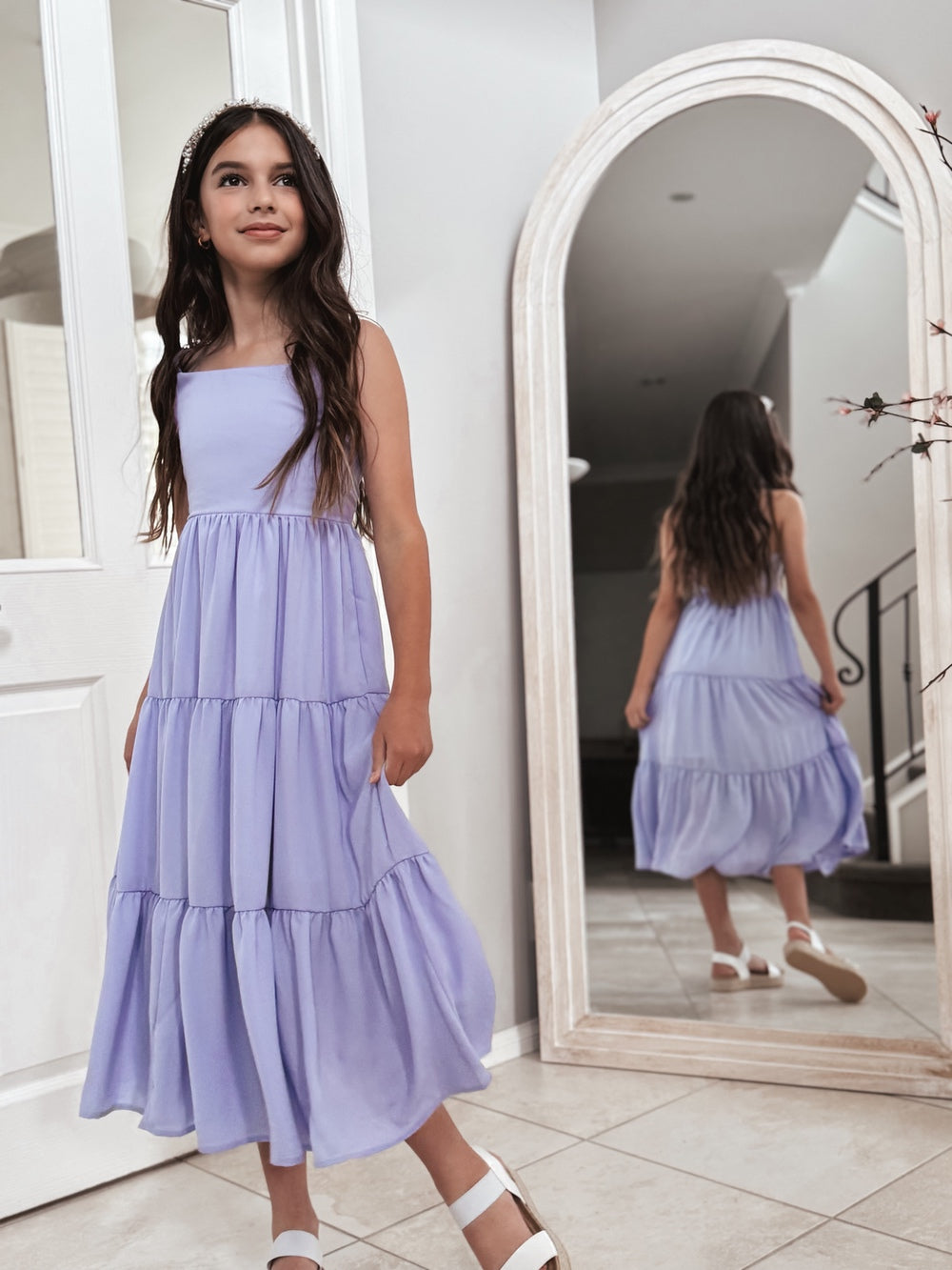 Clara Chiffon Girls Maxi Dress Lilac