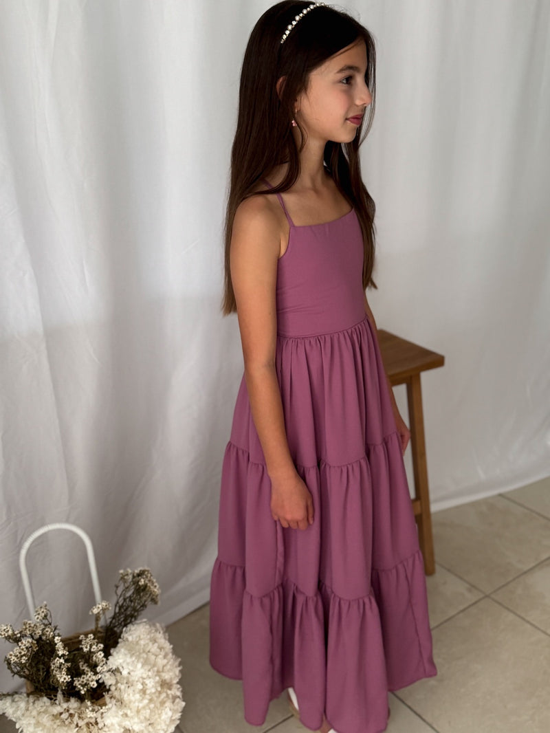 Clara Chiffon Girls Maxi Dress Mauve - A Little Lacey