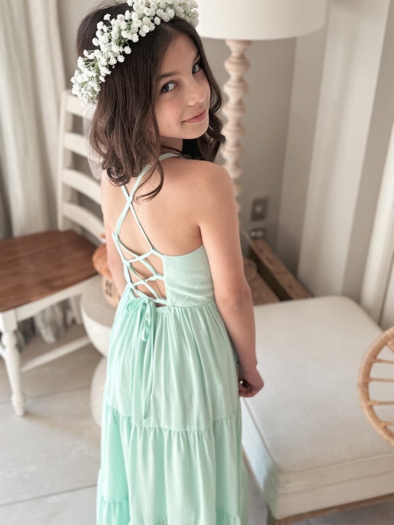 Clara Chiffon Girls Maxi Dress Mint - A Little Lacey