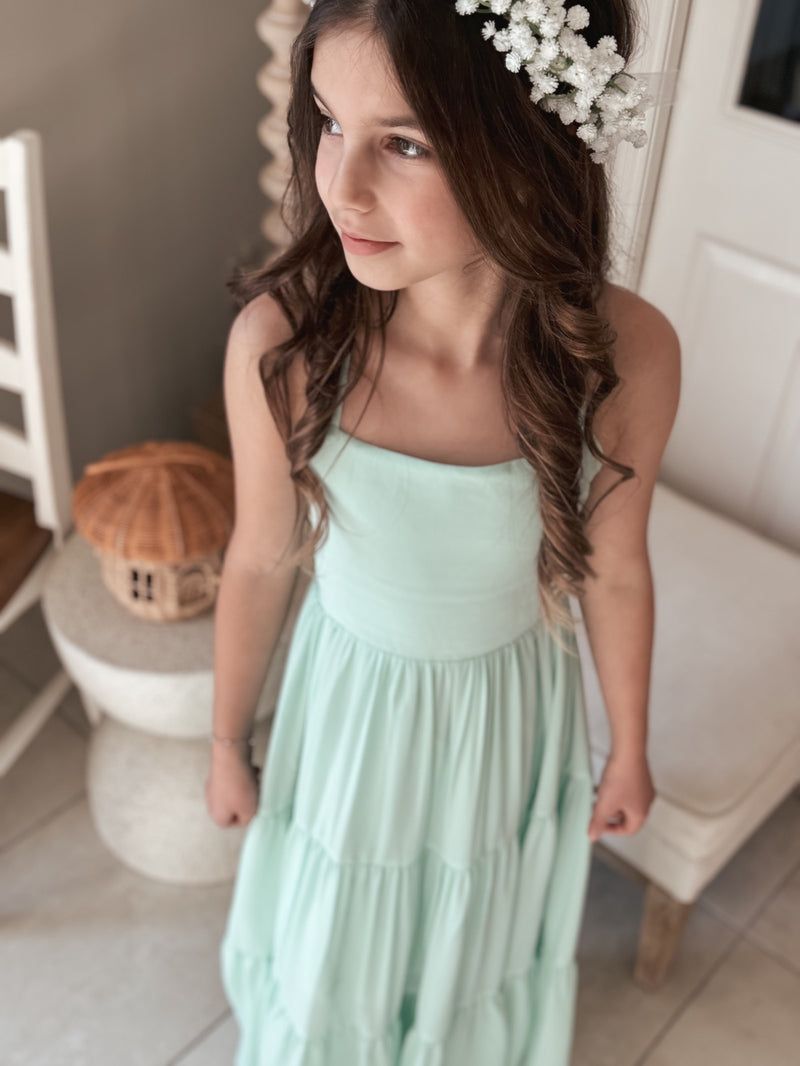 Clara Chiffon Girls Maxi Dress Mint - A Little Lacey