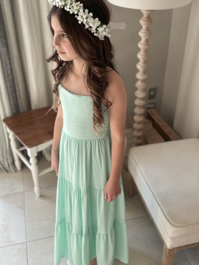 Clara Chiffon Girls Maxi Dress Mint - A Little Lacey