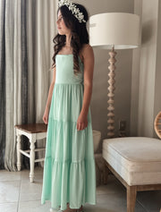 Clara Chiffon Girls Maxi Dress Mint - A Little Lacey