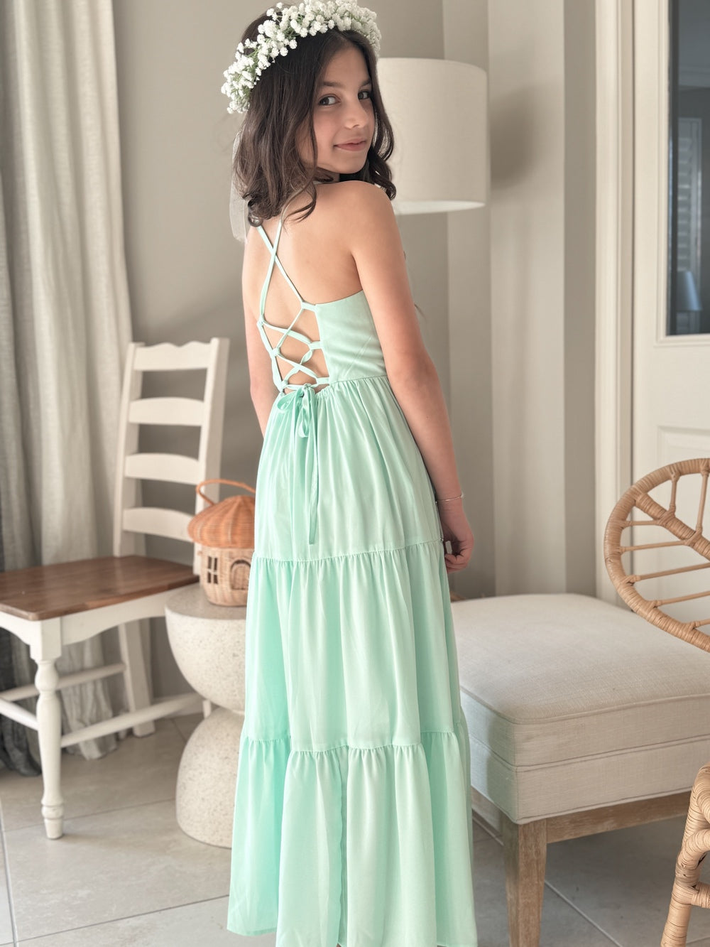 Clara Chiffon Girls Maxi Dress Mint – A Little Lacey