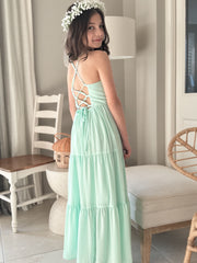 Clara Chiffon Girls Maxi Dress Mint - A Little Lacey