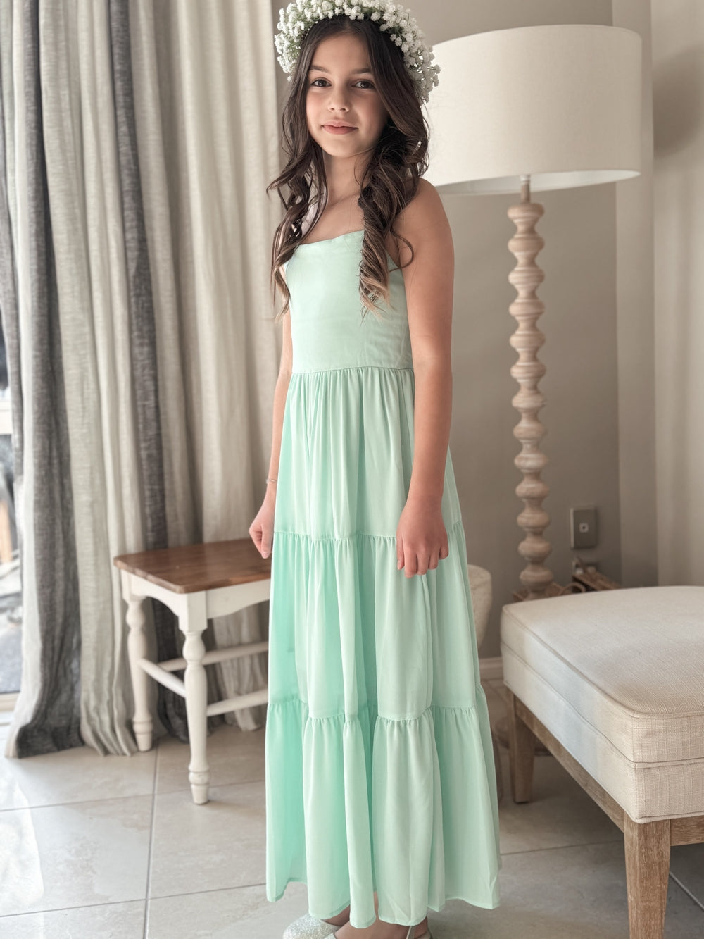 Clara Chiffon Girls Maxi Dress Mint A Little Lacey Clara Chiffon Girls Maxi Dress Mint A Little Lacey