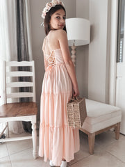 Clara Chiffon Girls Maxi Dress Peach - A Little Lacey