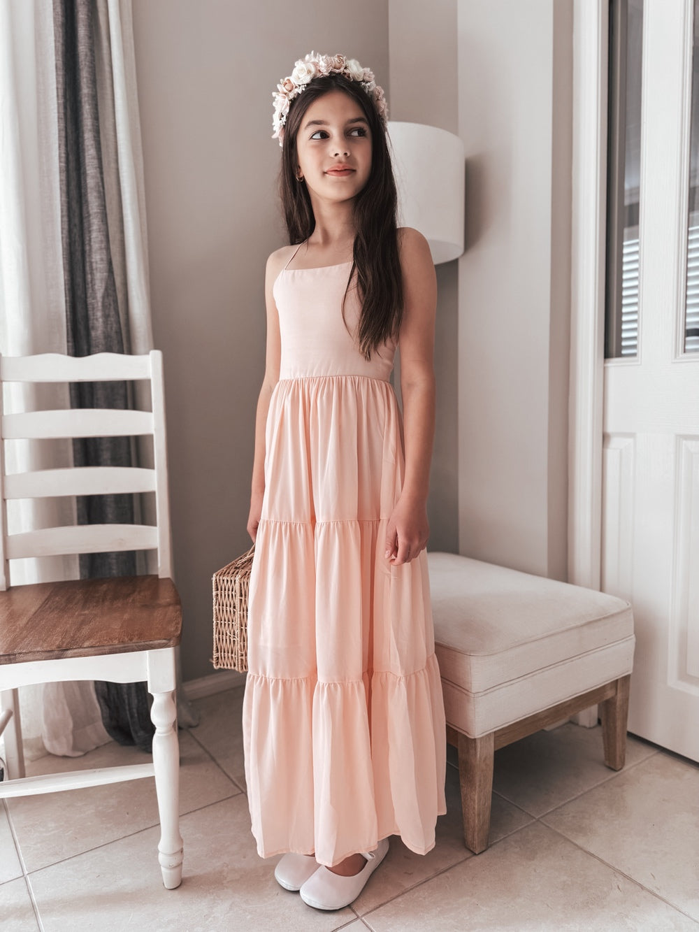 Clara Chiffon Girls Maxi Dress Peach - Shop All