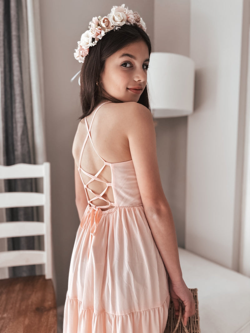 Clara Chiffon Girls Maxi Dress Peach - A Little Lacey