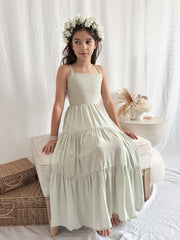 Clara Chiffon Girls Maxi Dress Sage Green - A Little Lacey