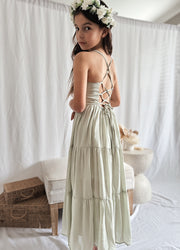 Clara Chiffon Girls Maxi Dress Sage Green - A Little Lacey