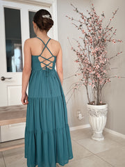 Clara Chiffon Girls Maxi Dress Teal Green - A Little Lacey