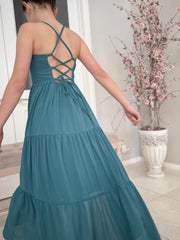 Clara Chiffon Girls Maxi Dress Teal Green - A Little Lacey